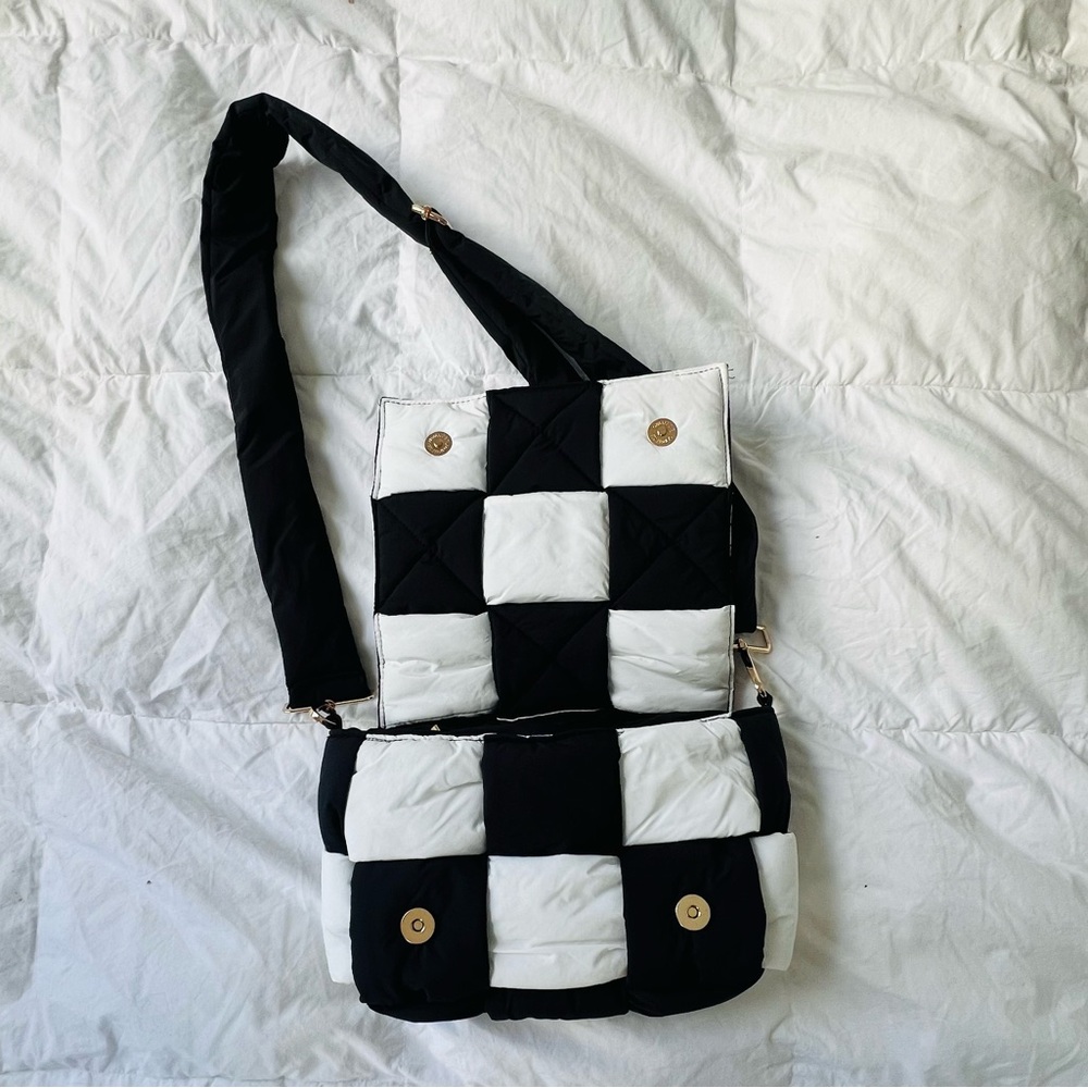 Black and white patchwork crossbody bag